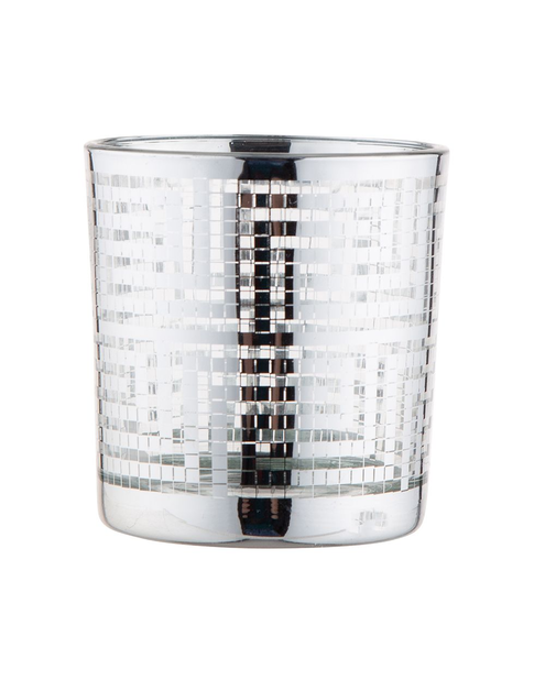 Zdjęcie: Świecznik szklany Srebrny 7x8 cm dekorowany Grecki Wzór ALTOMDESIGN