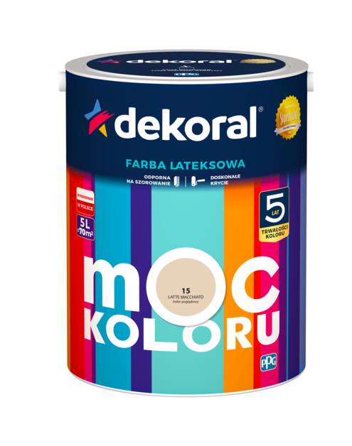 Zdjęcie: Farba lateksowa Moc Koloru latte macchiato 5 L DEKORAL