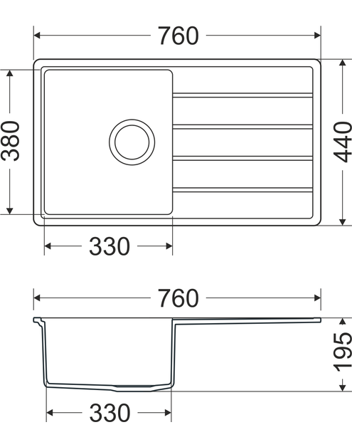 Zdjęcie: Zlewozmywak granitowy Metro 1-komorowy szary, 76x44x19,5 cm syfon manualny MILÓ