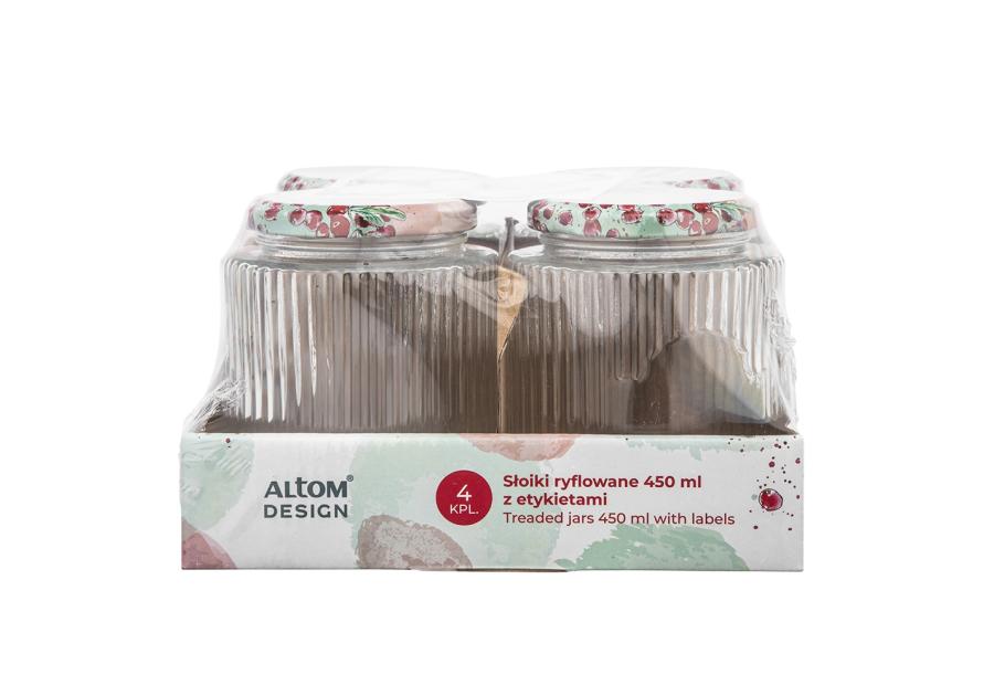 Zdjęcie: Komplet 4 słoików Spiżarnia Pani Domu ryflowanych 450 ml z 4 etykietami samoprzylepnymi ALTOM DESIGN