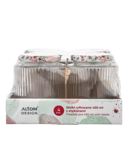 Zdjęcie: Komplet 4 słoików Spiżarnia Pani Domu ryflowanych 450 ml z 4 etykietami samoprzylepnymi ALTOM DESIGN