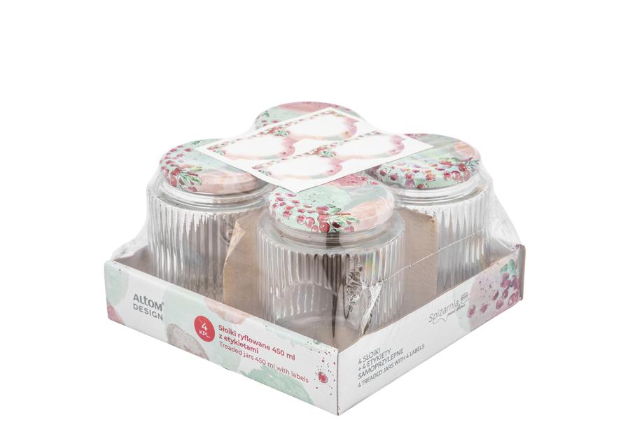Zdjęcie: Komplet 4 słoików Spiżarnia Pani Domu ryflowanych 450 ml z 4 etykietami samoprzylepnymi ALTOM DESIGN
