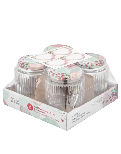 Zdjęcie: Komplet 4 słoików Spiżarnia Pani Domu ryflowanych 450 ml z 4 etykietami samoprzylepnymi ALTOM DESIGN