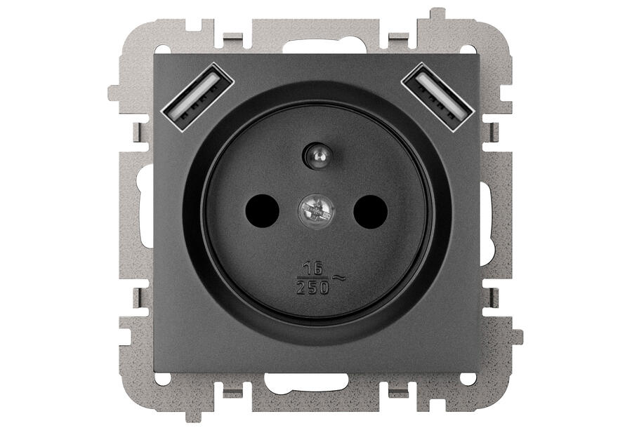 Zdjęcie: Gniazdo pojedyncze z uziemieniem 2P+Z 2xUSB zasilające bez ramki podtynkowe Vestra ELEKTRO-PLAST