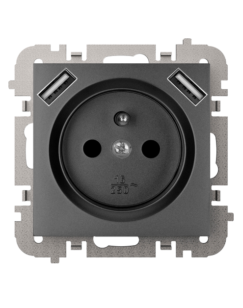 Zdjęcie: Gniazdo pojedyncze z uziemieniem 2P+Z 2xUSB zasilające bez ramki podtynkowe Vestra ELEKTRO-PLAST