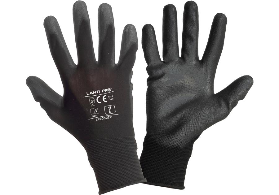 Zdjęcie: Rękawice PU czarne, 12 par, 10, CE, LAHTI PRO