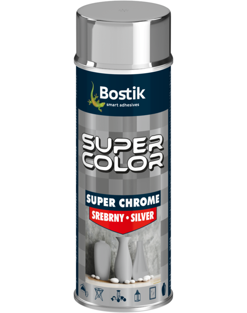 Zdjęcie: Lakier akrylowy z efektem super chromu Super Color Super Chrome chrom srebrny 400 ml BOSTIK