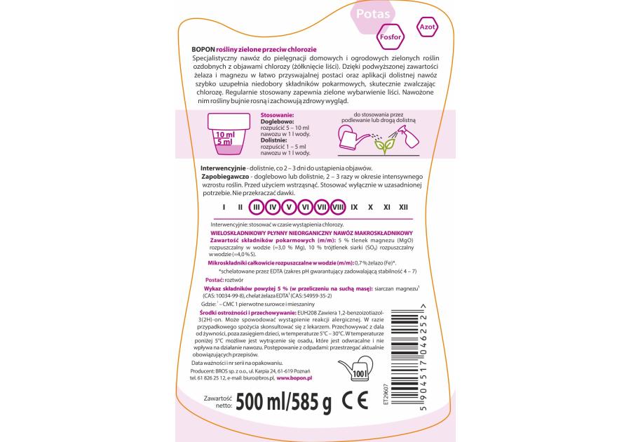 Zdjęcie: Nawóz do roślin zielonych przeciw chlorozie 0,5 L BOPON