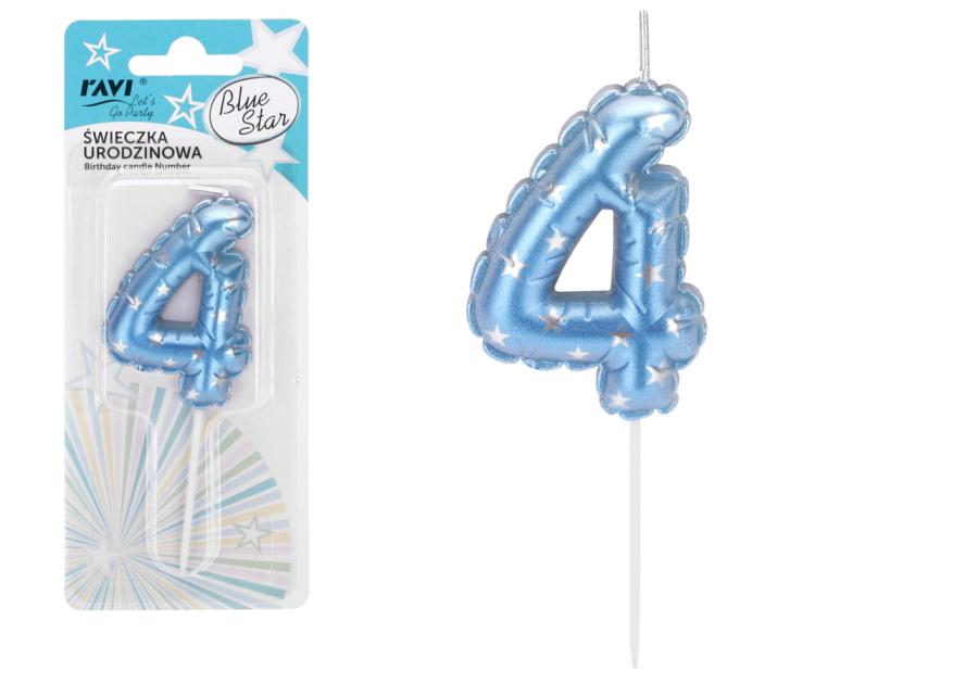 Zdjęcie: Świeczka urodzinowa Blue Star Cyferka 4 72038 RAVI