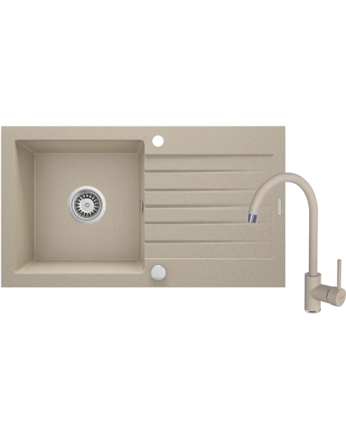 Zdjęcie: Zlewozmywak granitowy ZQZ 7113 piasek, bateria BEN 762M piasek, space saver DEANTE