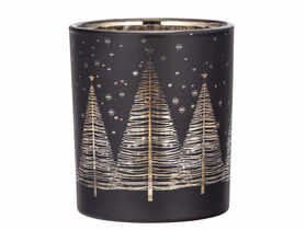 Świecznik szklany czarny ze złotym wnętrzem 9x10 cm dekor Choinki ALTOMDESIGN