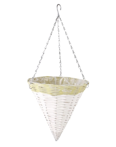 Zdjęcie: Kosz wiszący na kwiaty 30x30x32/68 cm stożek biały TIN TOURS