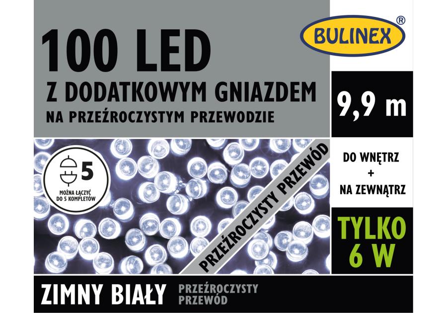 Zdjęcie: Lampki choinkowe LED z dodatkowym gniazdem 9,9 m zimny biały 100 lampek BULINEX