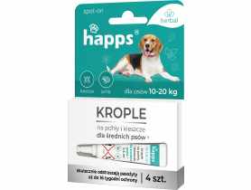 Krople na pchły i kleszcze dla średnich psów 10 - 20 kg 4 sztuki HAPPS HERBAL