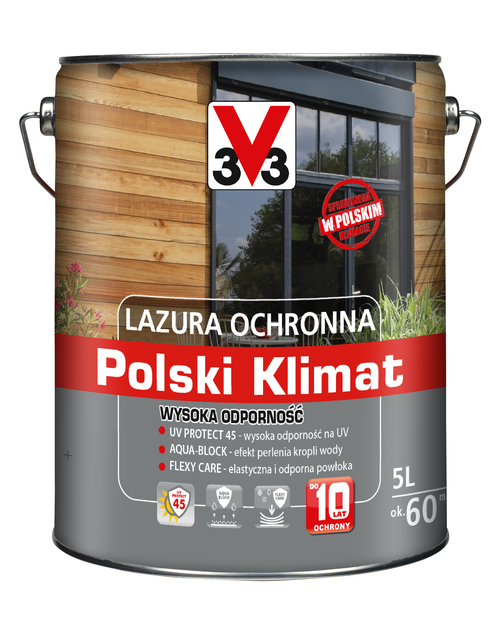 Zdjęcie: Lazura ochronna Polski Klimat Wysoka Odporność Mahoń 5 L V33