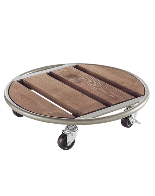 Zdjęcie: Podstawka na kółkach pod doniczkę Floraroll Metal Wood, fi35 cm FSC-FR NORTENE