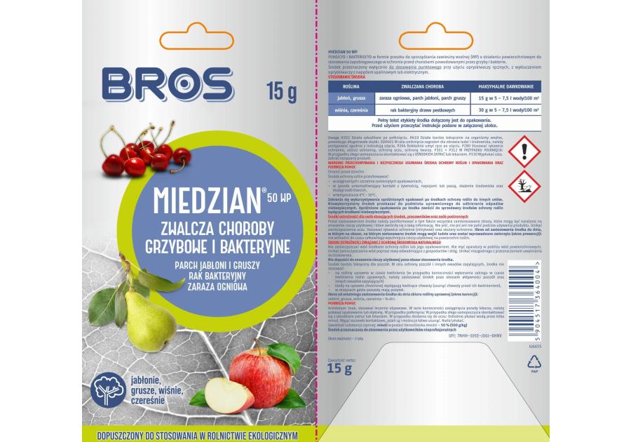 Zdjęcie: Oprysk na choroby grzybowe Miedzian 50WP 15 g BROS