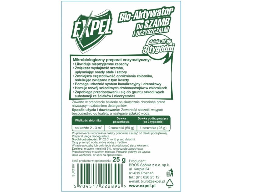 Zdjęcie: Bioaktywator do szamb 25 g EXPEL