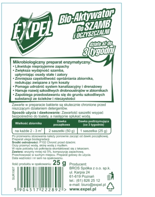 Zdjęcie: Bioaktywator do szamb 25 g EXPEL