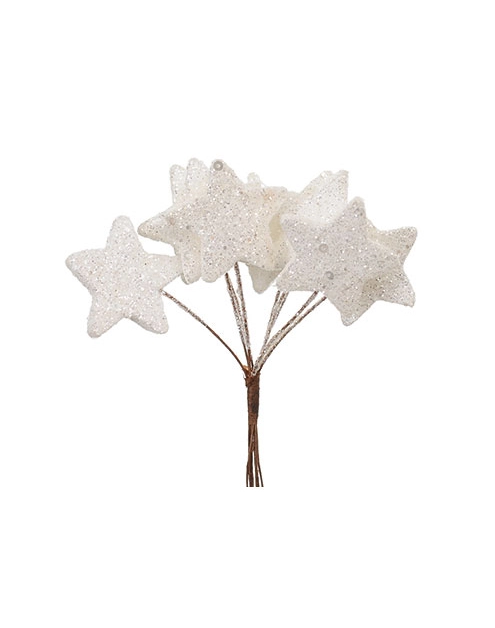 Zdjęcie: Gwiazdki w wiązce 12,5 cm brokatowe białe 10 sztuk główek JUMI
