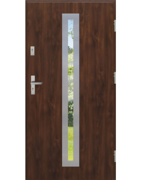 Zdjęcie: Drzwi zewnętrzne stalowo-drewniane Disting Otello 04 Orzech 90 cm prawe zamek listwowy KR CENTER