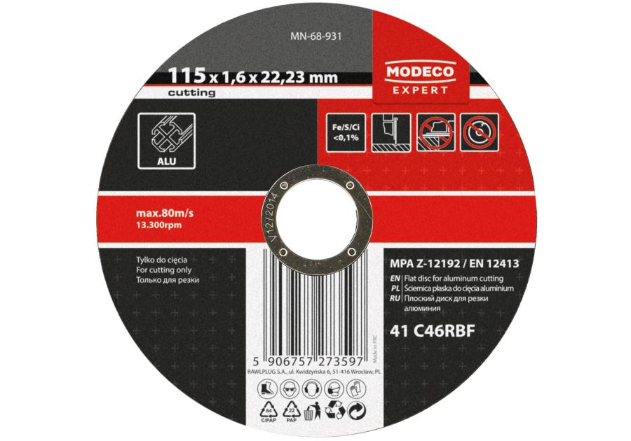 Zdjęcie: Ściernica do cięcia aluminium 115x1,6x22,23 mm płaska 25 szt. RAWLPLUG