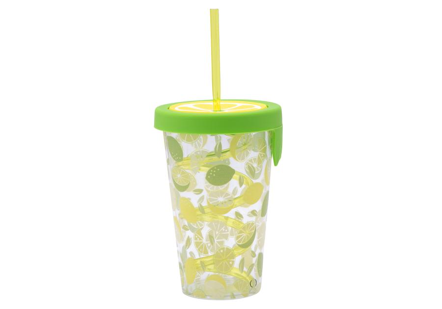 Zdjęcie: Kubek z tworzywa ze słomką i silikonową pokrywką 500 ml 9 x 13,5 cm dekoracja limonka ALTOM DESIGN