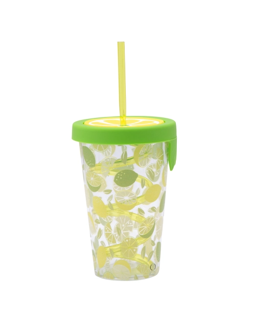 Zdjęcie: Kubek z tworzywa ze słomką i silikonową pokrywką 500 ml 9 x 13,5 cm dekoracja limonka ALTOM DESIGN