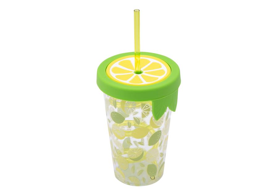 Zdjęcie: Kubek z tworzywa ze słomką i silikonową pokrywką 500 ml 9 x 13,5 cm dekoracja limonka ALTOM DESIGN