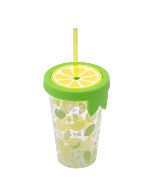 Zdjęcie: Kubek z tworzywa ze słomką i silikonową pokrywką 500 ml 9 x 13,5 cm dekoracja limonka ALTOM DESIGN