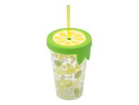 Zdjęcie: Kubek z tworzywa ze słomką i silikonową pokrywką 500 ml 9 x 13,5 cm dekoracja limonka ALTOM DESIGN