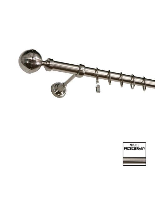 Zdjęcie: Karnisz pojedyńczy Zeus fi 25 mm - 160 cm kula nikiel KARWEL