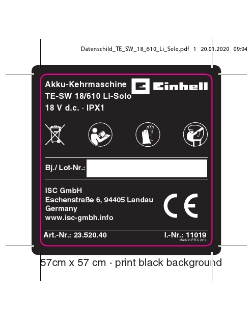 Zdjęcie: Zamiatarka TE-SW 18/610 Li Solo 2352040 EINHELL