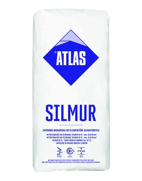 Zdjęcie: Zaprawa murarska do elementów silikatowych szara Silmur M15S - 25 kg ATLAS