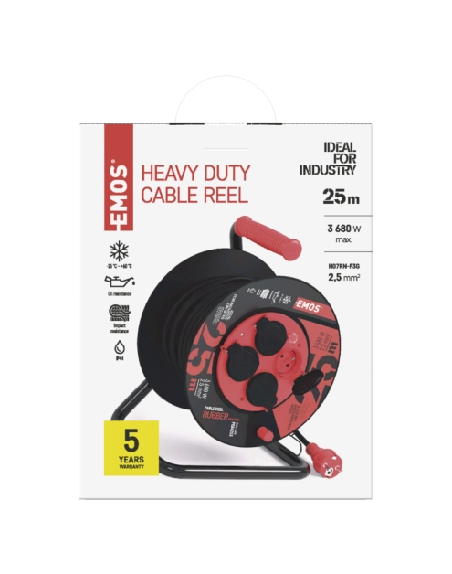 Zdjęcie: Przedłużacz zwijany ogrodowy 25 m, 4 gniazda, czarny, guma-neopren, 230V, 2,5 mm2 EMOS