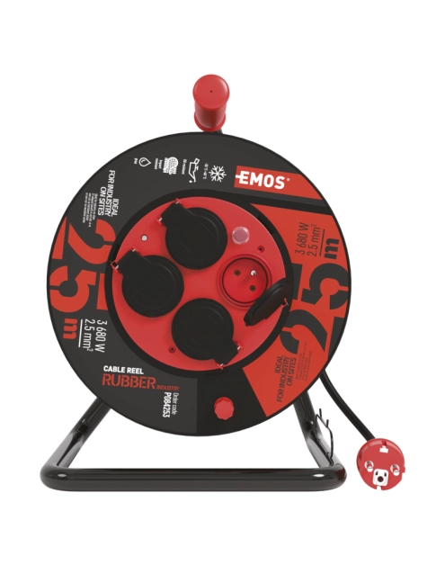 Zdjęcie: Przedłużacz zwijany ogrodowy 25 m, 4 gniazda, czarny, guma-neopren, 230V, 2,5 mm2 EMOS