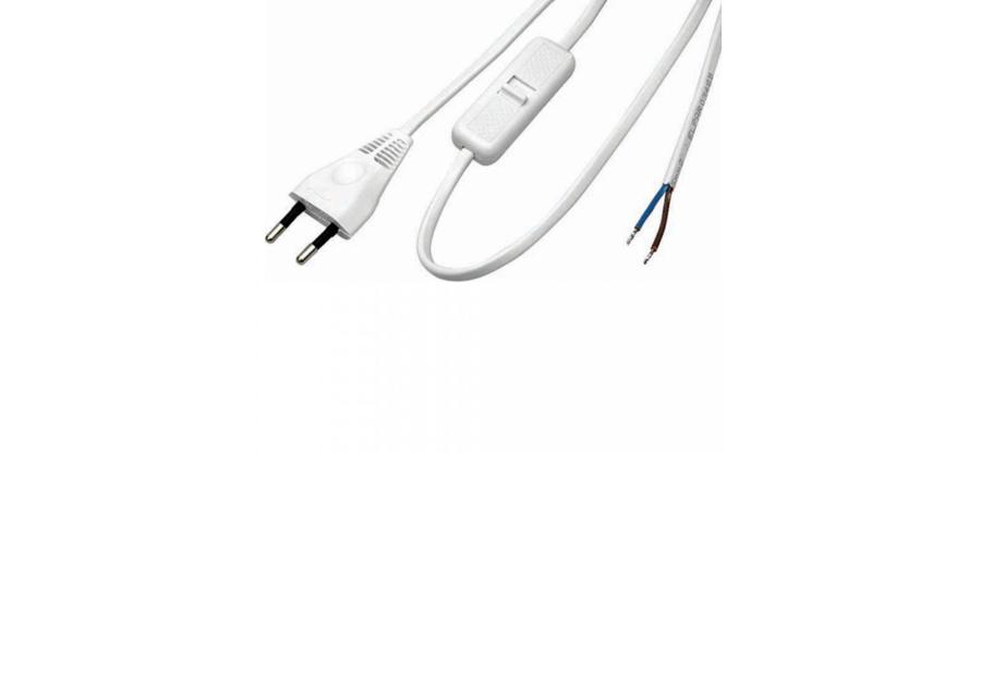Zdjęcie: Przewód przyłączeniowy OMYp 2x0,5 wtyczka płaska, wyłącznik 1,9 m biały POLMARK