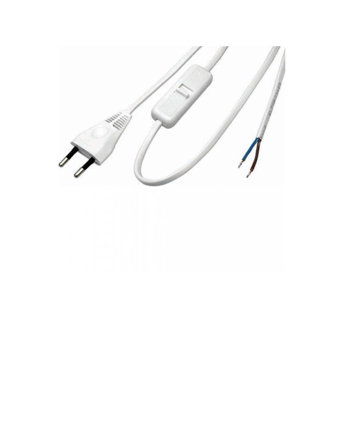 Zdjęcie: Przewód przyłączeniowy OMYp 2x0,5 wtyczka płaska, wyłącznik 1,9 m biały POLMARK
