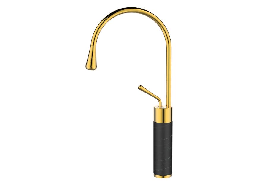 Zdjęcie: Wysoka bateria umywalkowa Gabro czarny/złoty INVENA