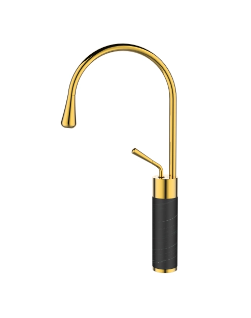 Zdjęcie: Wysoka bateria umywalkowa Gabro czarny/złoty INVENA