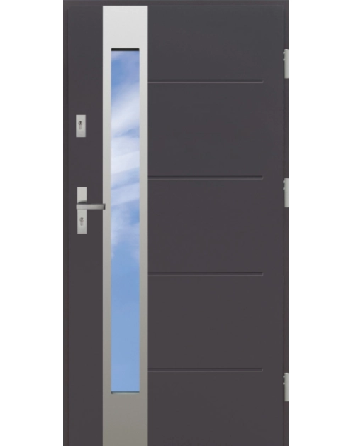 Zdjęcie: Drzwi zewnętrzne stalowo-drewniane Disting Nicolo 35B Antracyt 90 cm prawe KR CENTER