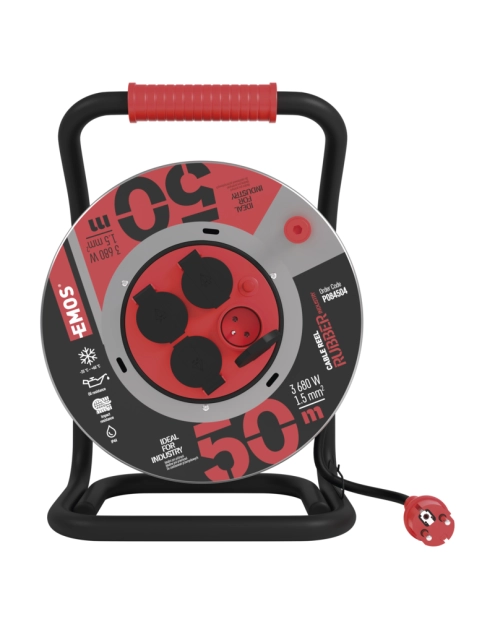 Zdjęcie: Przedłużacz zwijany ogrodowy 50 m, 4 gniazda, czarny, guma-neopren, 230V, 1,5 mm2 EMOS