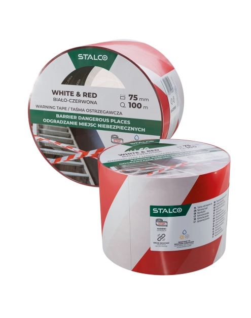 Zdjęcie: Taśma ostrzegawcza biało-czerwona 75 mm x 100 m STALCO