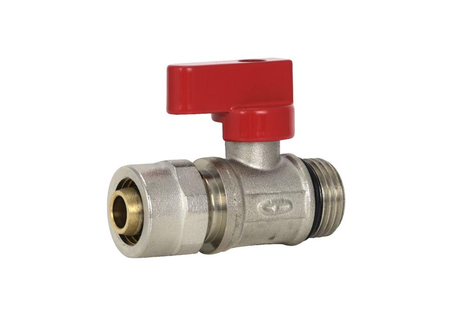 Zdjęcie: Zawór kulowy mini 1/2"x16 PEX z rączką czerwoną TYCNER