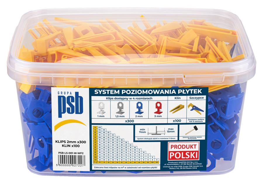 Zdjęcie: System poziomowania płytek kliny + klipsy 2 mm - 300 szt. biało-żółte PSB