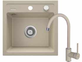 Zlewozmywak granitowy ZQZ_7103 piasek, bateria BEN_762M piasek DEANTE