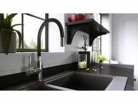 Bateria zlewozmywakowa stojąca Zumba z elastyczną wylewką czarna FERRO