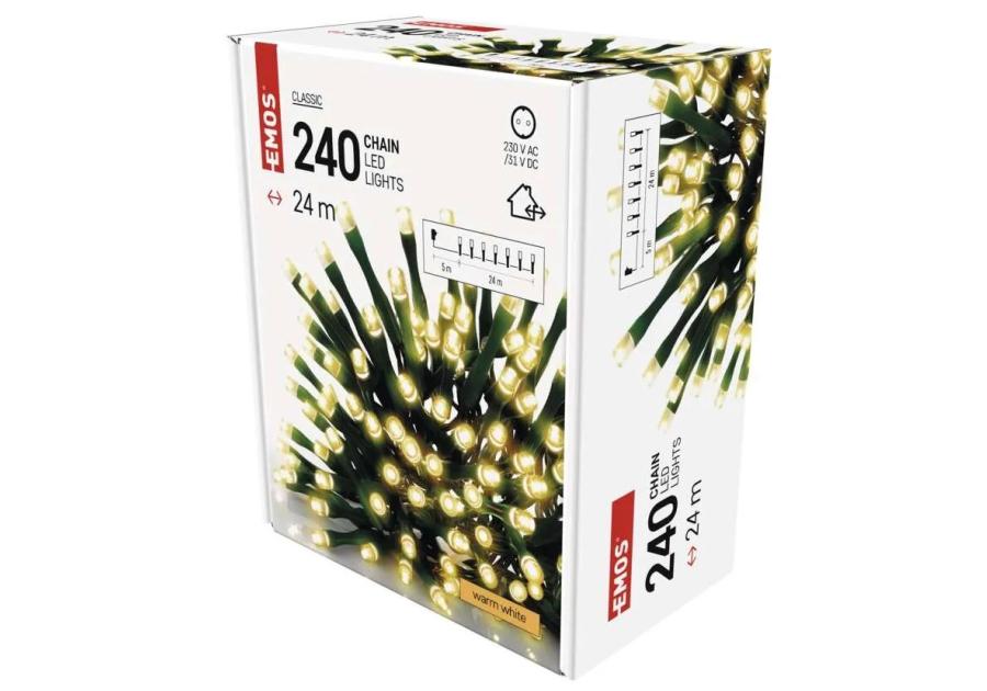 Zdjęcie: Lampki choinkowe Classic 240 LED 24 m ciepła biel, zielony przewód, IP44, timer EMOS
