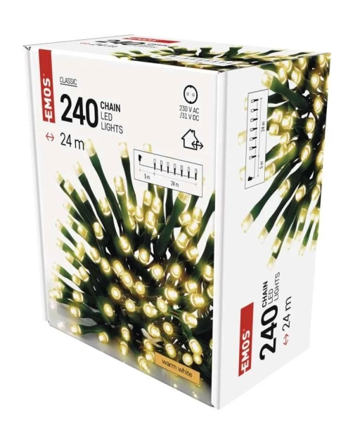 Zdjęcie: Lampki choinkowe Classic 240 LED 24 m ciepła biel, zielony przewód, IP44, timer EMOS