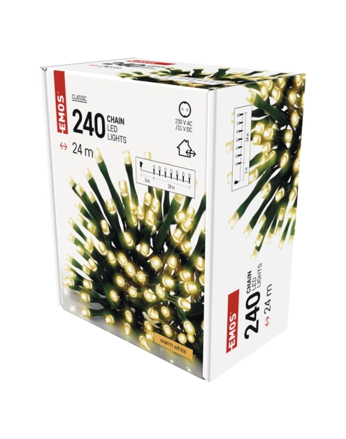 Zdjęcie: Lampki choinkowe Classic 240 LED 24 m ciepła biel, zielony przewód, IP44, timer EMOS
